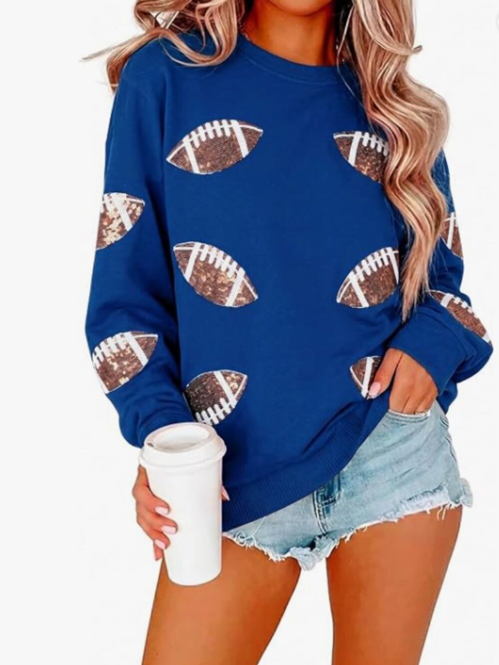 Game Day Sweatshirt for Women Football Season Pullover Long Sleeve Top